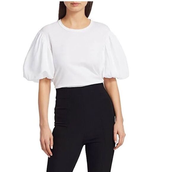 A.L.C. Cassandra Puff Ballon Short Sleeve Cotton White Relaxed Top M - Picture 7 of 16